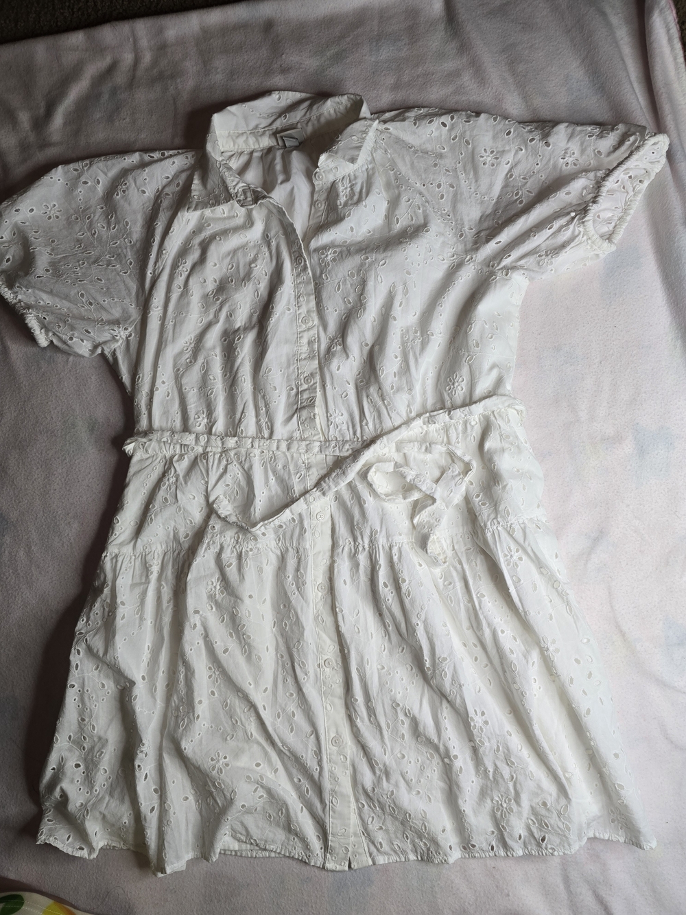 a new day White Eyelet Button-Up Dress with Tie Waist - Picture 2 of 8